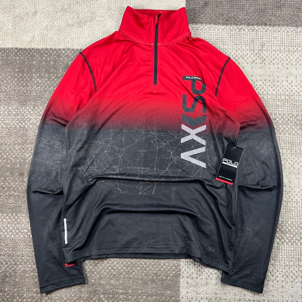 Polo Sport Ralph Lauren Mens S Red Black Thermo Vent Cycling Long Sleeve 1/4 Zip
